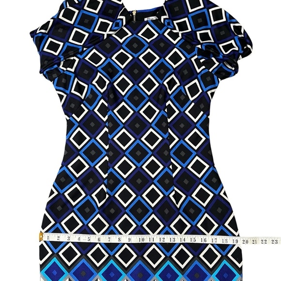 Eliza J Geometric Pattern Fitted Long Sleeve Midi Dress sz 8 - Picture 9 of 13